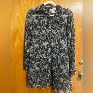 Stella USA sheer floral tunic button down shirt